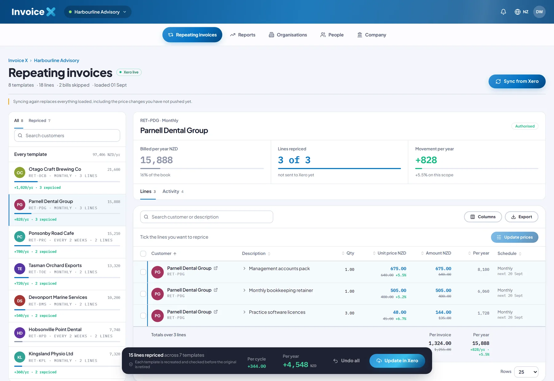 Invoice X — Load your repeating invoices