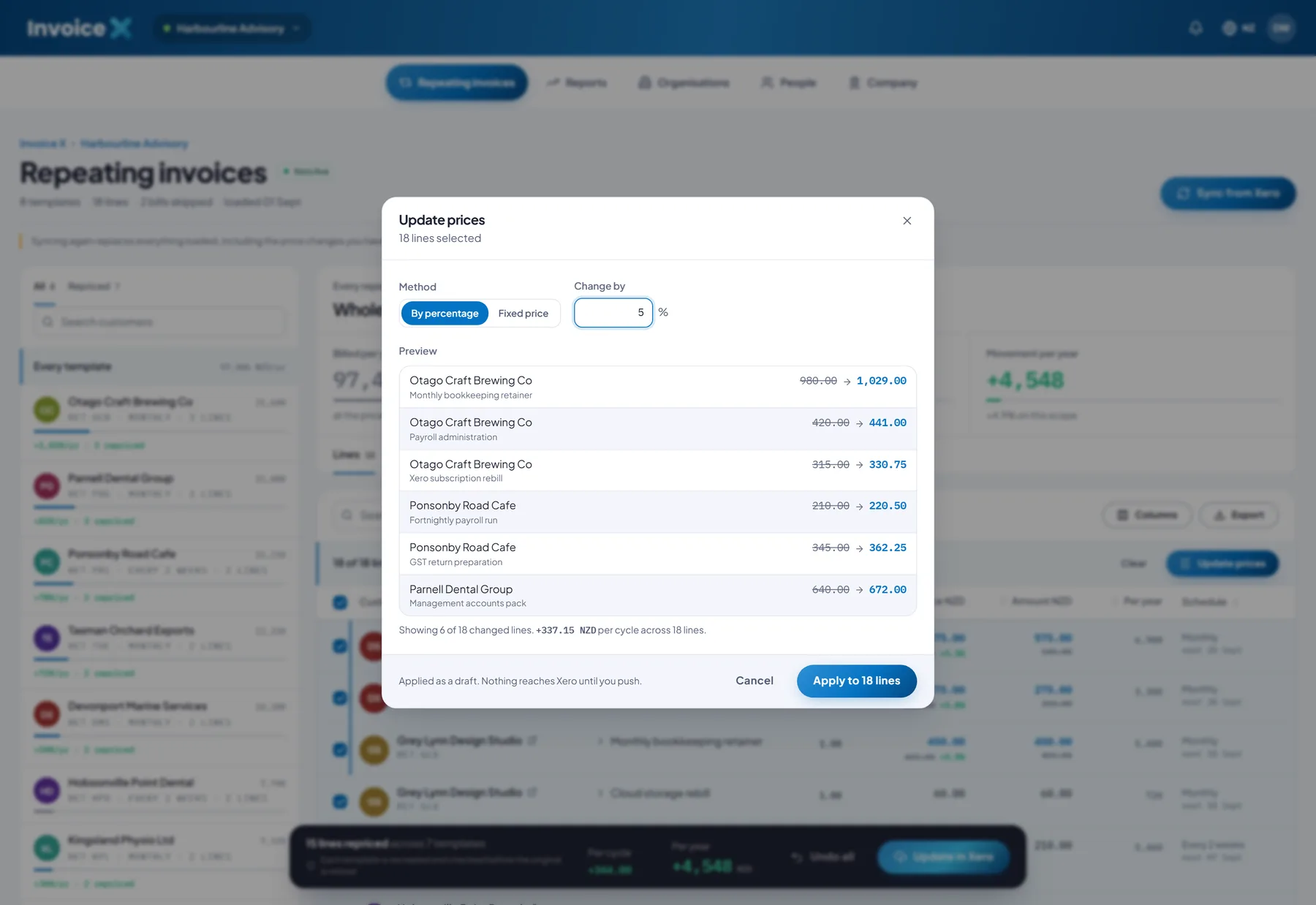 Invoice X — Change a whole book of prices in one pass.